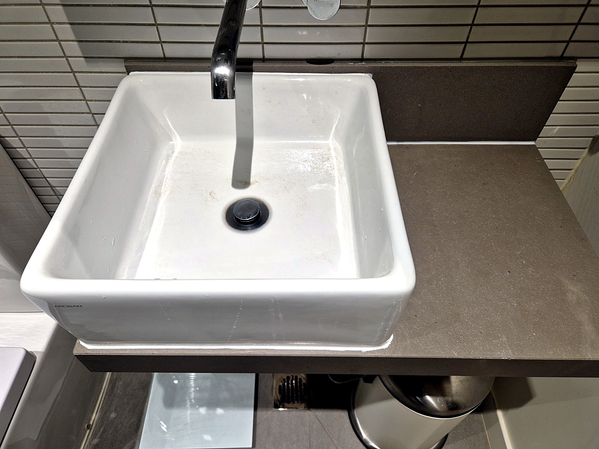 Wall-mounted basin and tap installed by JT Handyman in West Melbourne